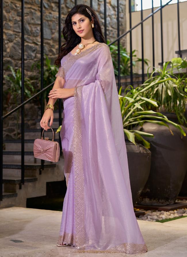 Soft Organza Lilac Wedding Wear Hand Work Saree